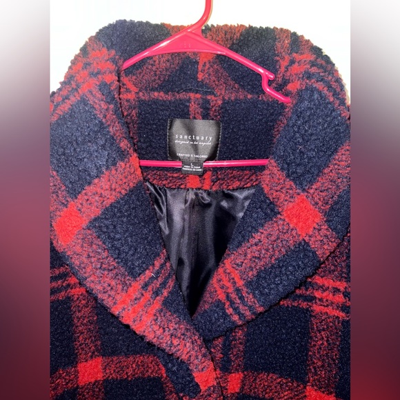 Nwot! Sanctuary Blue Red Plaid Faux Sherpa Fleece Jacket ✨ - Picture 6 of 7